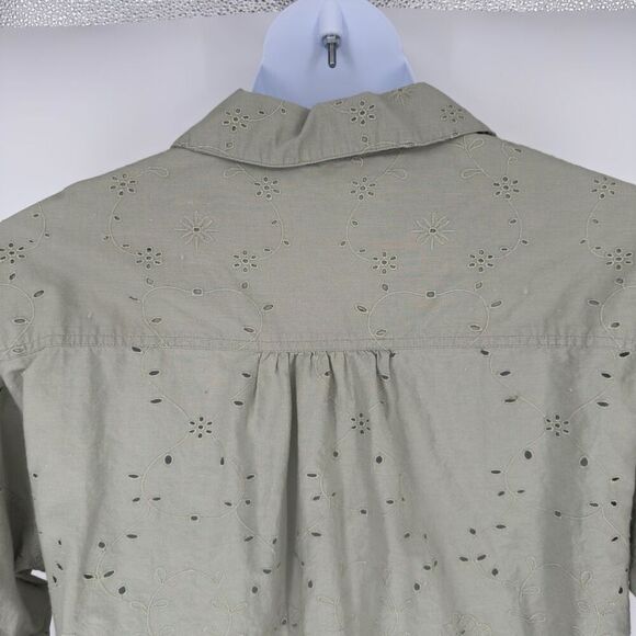 M&S Sage Green Eyelet Embroidered Button-Up Shirt Blouse 14 Cottagecore Timeless - Picture 7 of 9